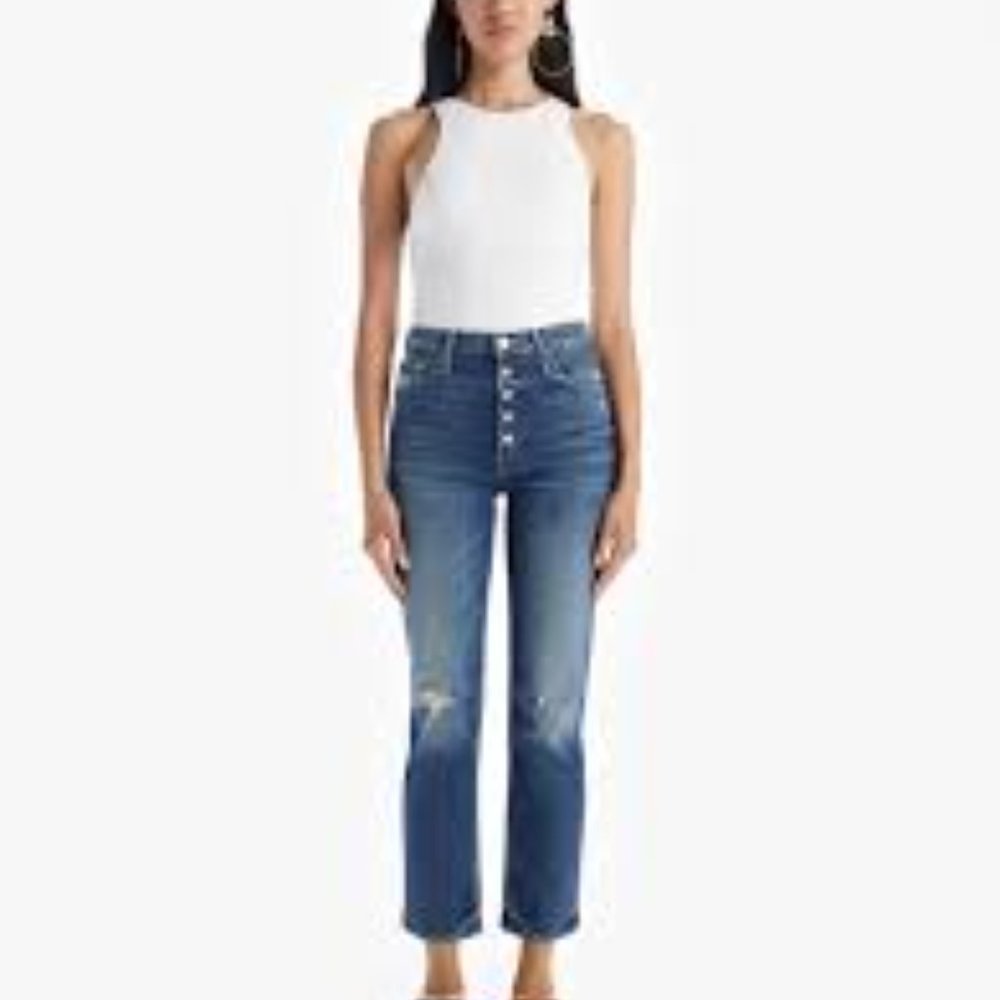MOTHER The Pixie Tomcat Ankle Denim Born to Bite Button Fly Distressed Jeans